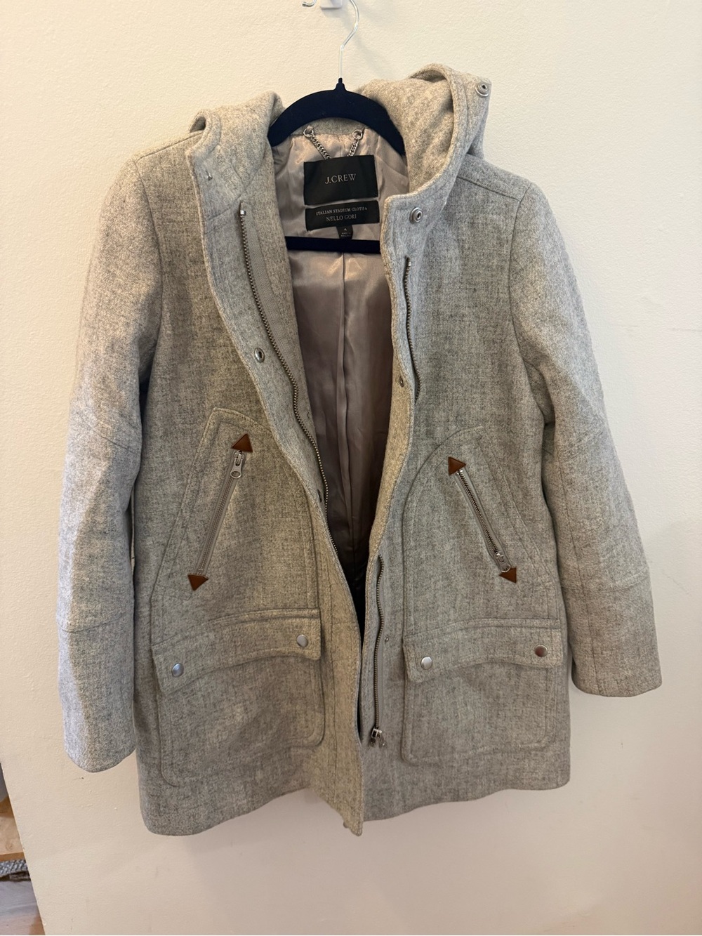 J. Crew Women’s Light Gray Wool-Blend Hooded Pea Coat